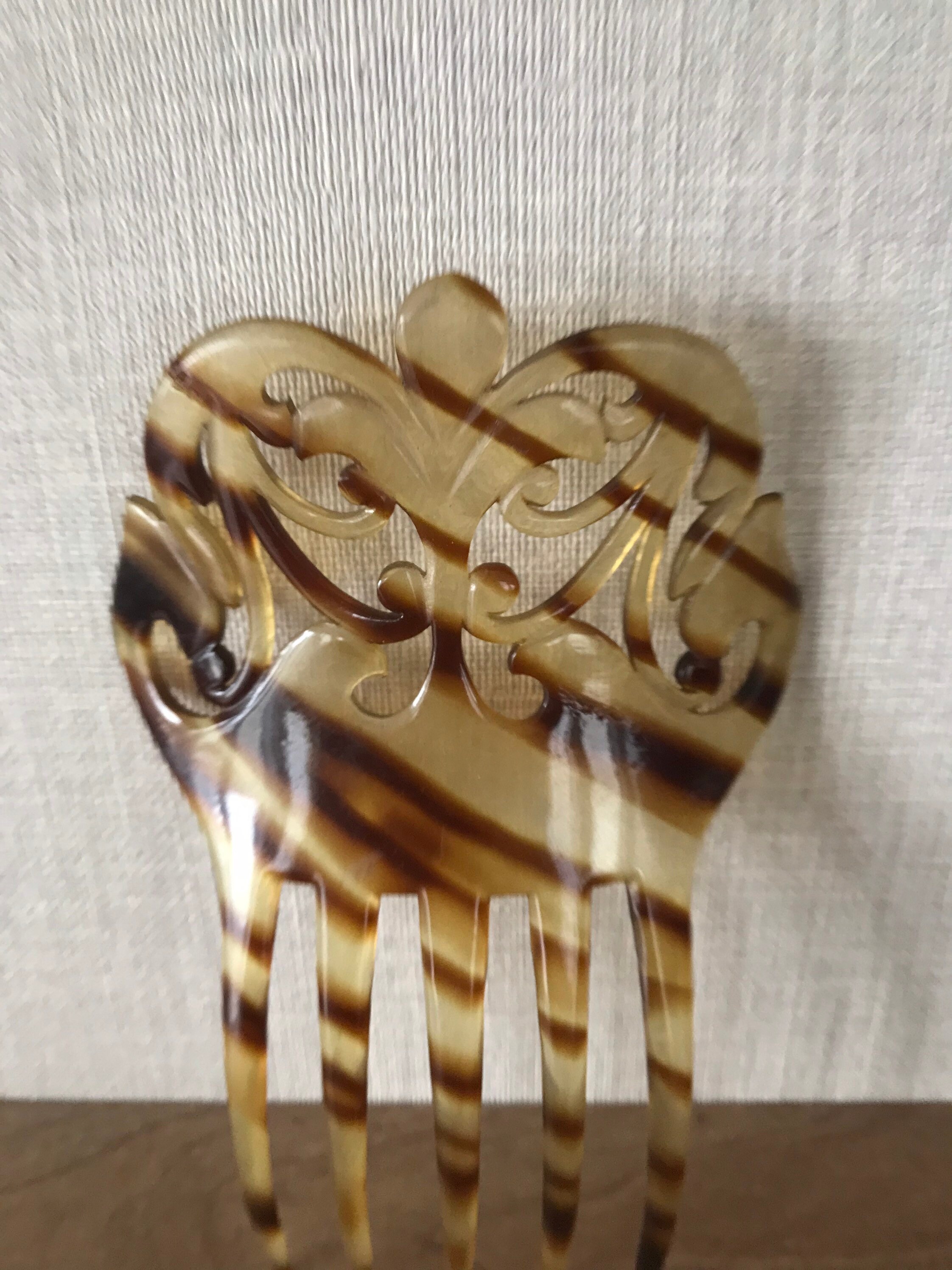 Antique Edwardian Carved Celluloid Faux Tortoise Shell  display picture 1