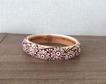 Vintage Kunststoff-Armreif aus Kunststoff in Creme- und Brauntönen - 1980er Jahre