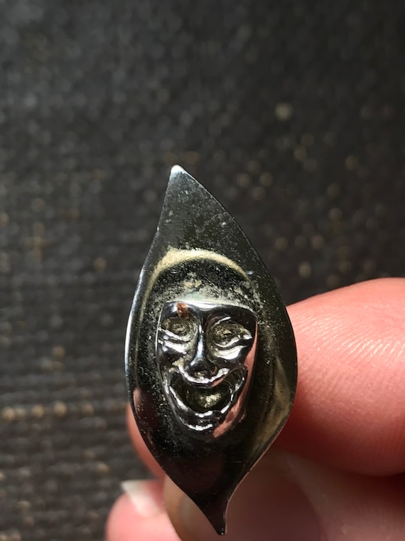 Vintage Silver Tone Metal Theatre Tragedy Mask Cl… - image 2