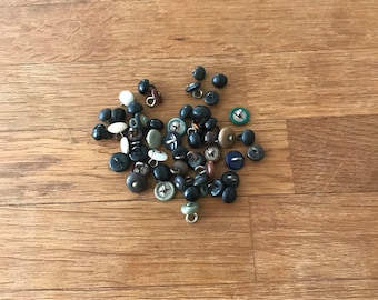 Antique Miscellaneous Collection of Mother of Pearl, Leather, Celluloid and Metal Victorian Boot Buttons with a Shank x 45