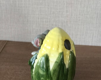 Vintage Kitsch Ceramic Mouse in a Corn on the Cob Toothpick Holder