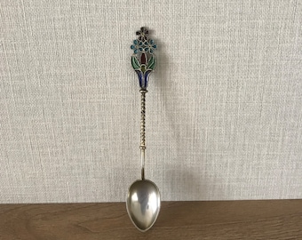 Antique Art Nouveau Filigree Silver Plique A Jour Spoon with a Barley Twist Handle