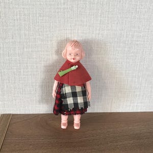 Small Vintage Welsh Costume Celluloid Doll with a Plastic Leek Brooch - 1950/60s