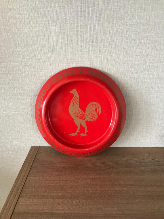 80's　kanebo　掛け時計　ポストモダン　ミッドセンチュリー　ワインレッド Vintage Red Take Courage Tin Pub Ashtray - Etsy