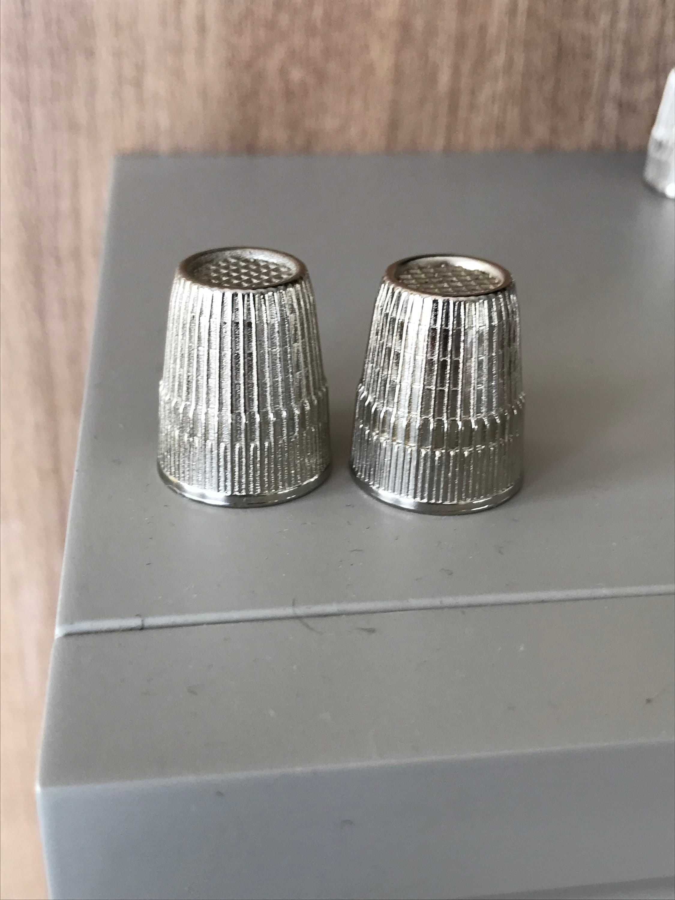 2 x Vintage West German Silver Tone Metal Thimbles