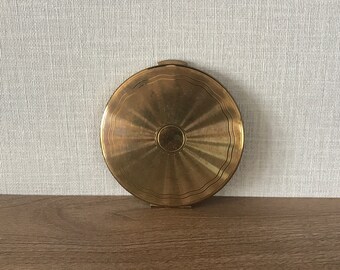 Vintage Kigu Gold Metal Engine Turned Powder Mirror Compact  - 1950s