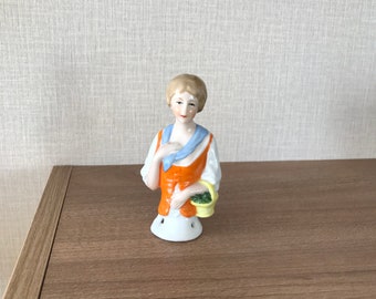 Vintage German Ceramic Pin Cusion Half Doll Figurine - 1920/30s