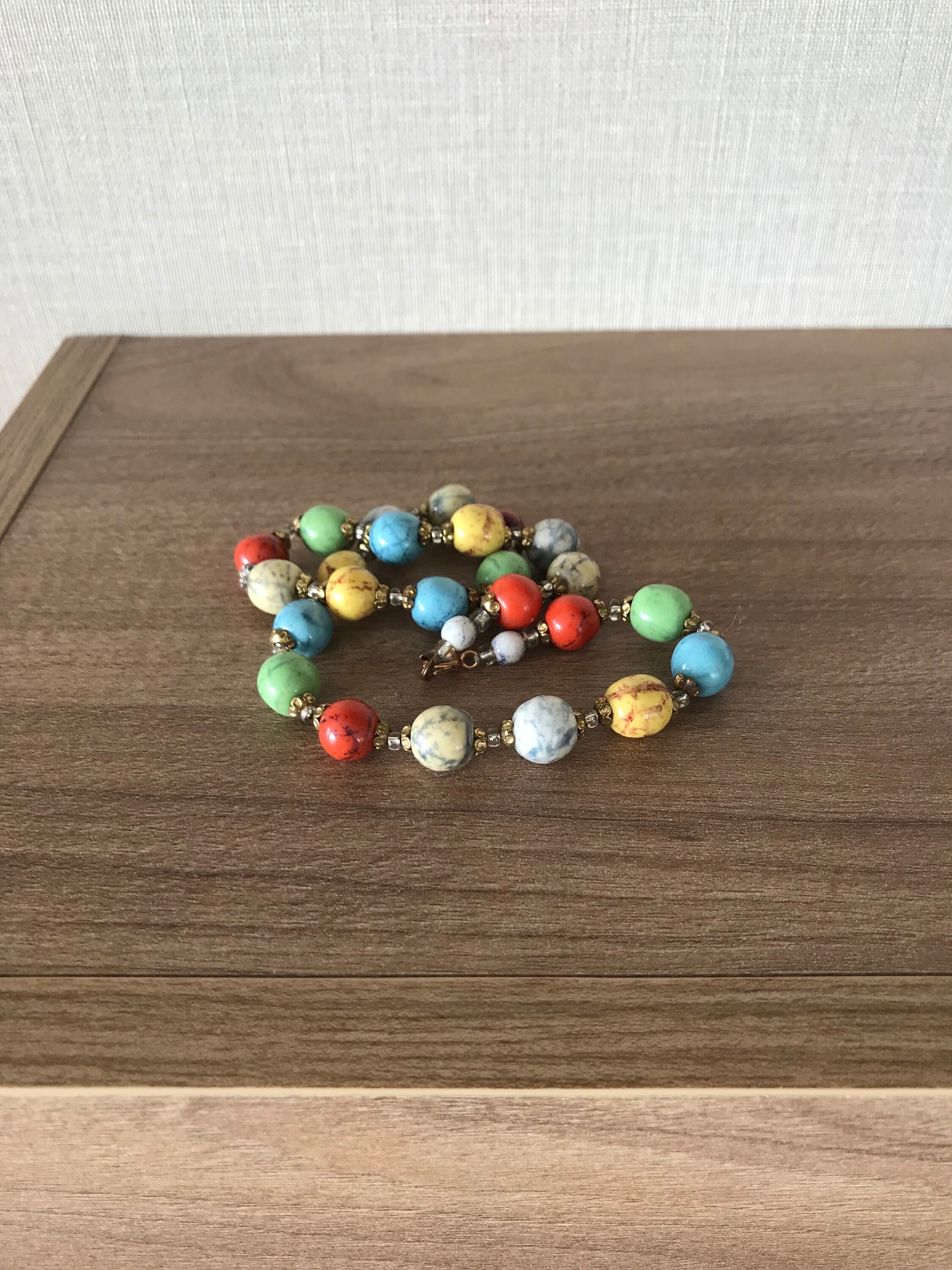 Collier Ras De Cou Vintage Perles En Verre Nouées Double Rang - Style Art Déco, Occasion