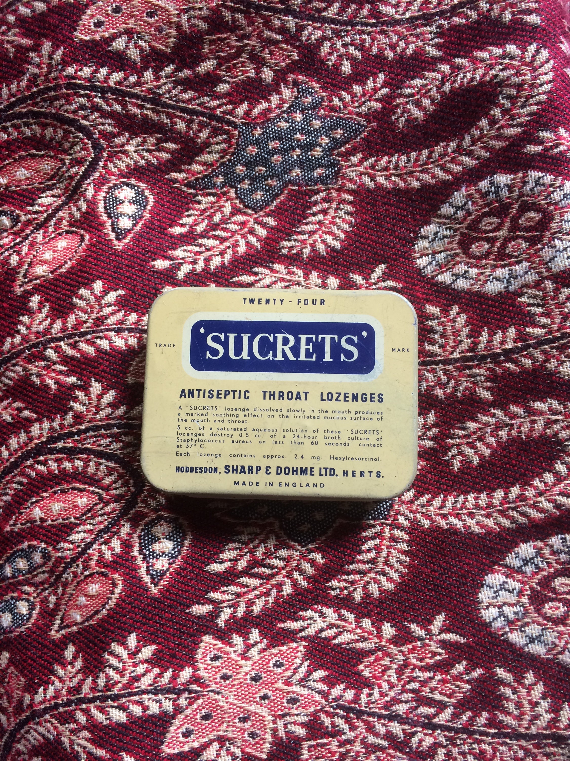 Vintage Hinged Lid 'sucrets' Antiseptic Throat Lozenges Tin