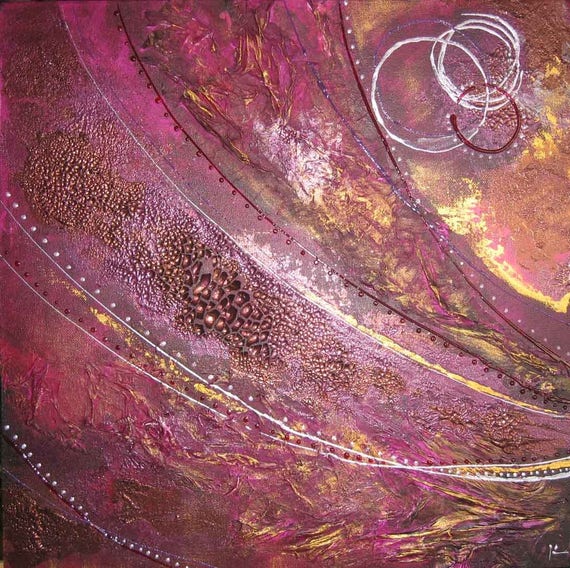 Abstract schilderij roze koper en goud | Etsy