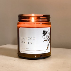 TOBACCO VANILLA Soy Wax Candle, 9oz Natural Soy Wax Candle Hand-Poured in Tennessee, add to gift box
