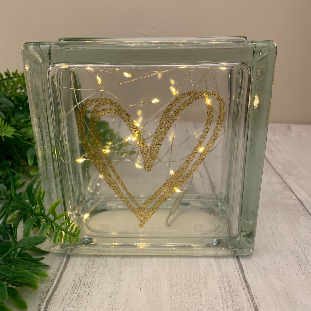 Heart Light up Glass Block Etsy