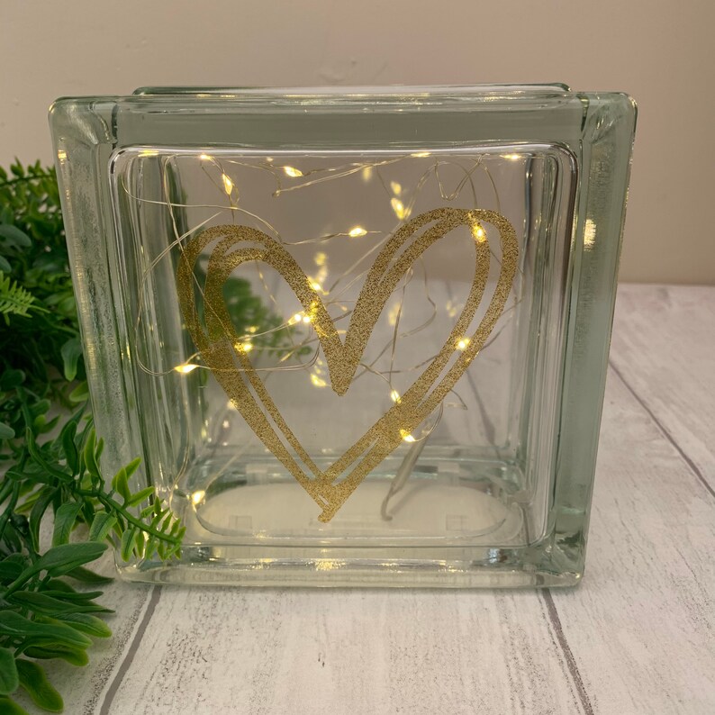 Heart light up glass block 