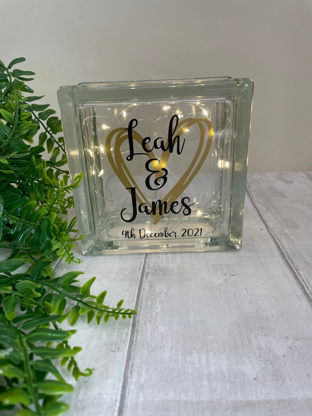 Personalised Heart Light up Glass Block Etsy