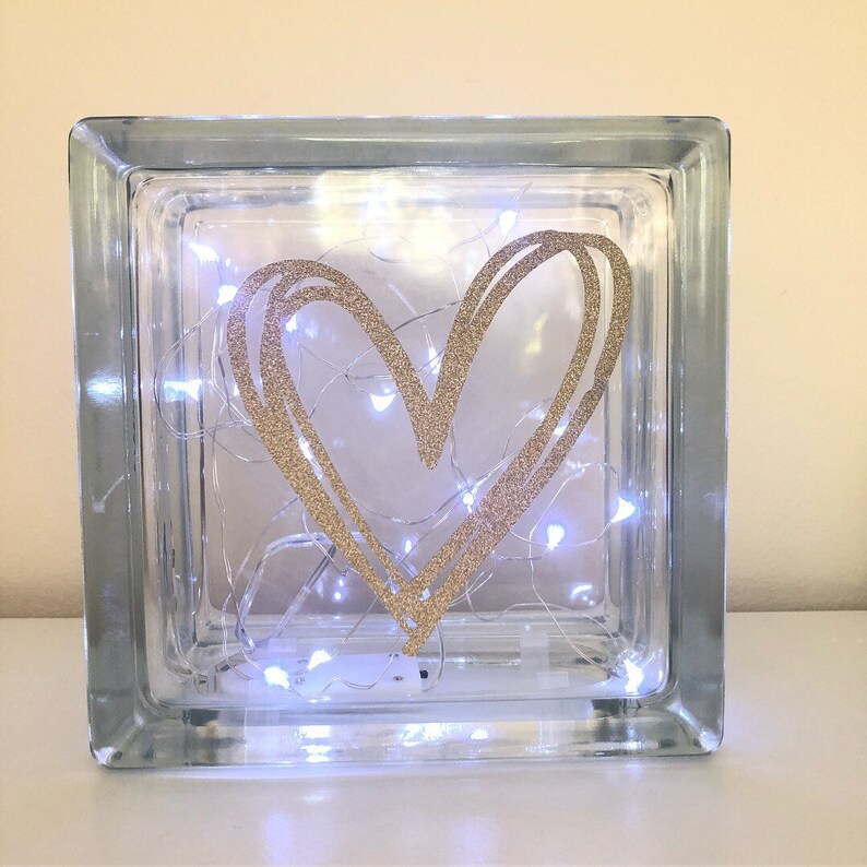 Heart light up glass block Etsy