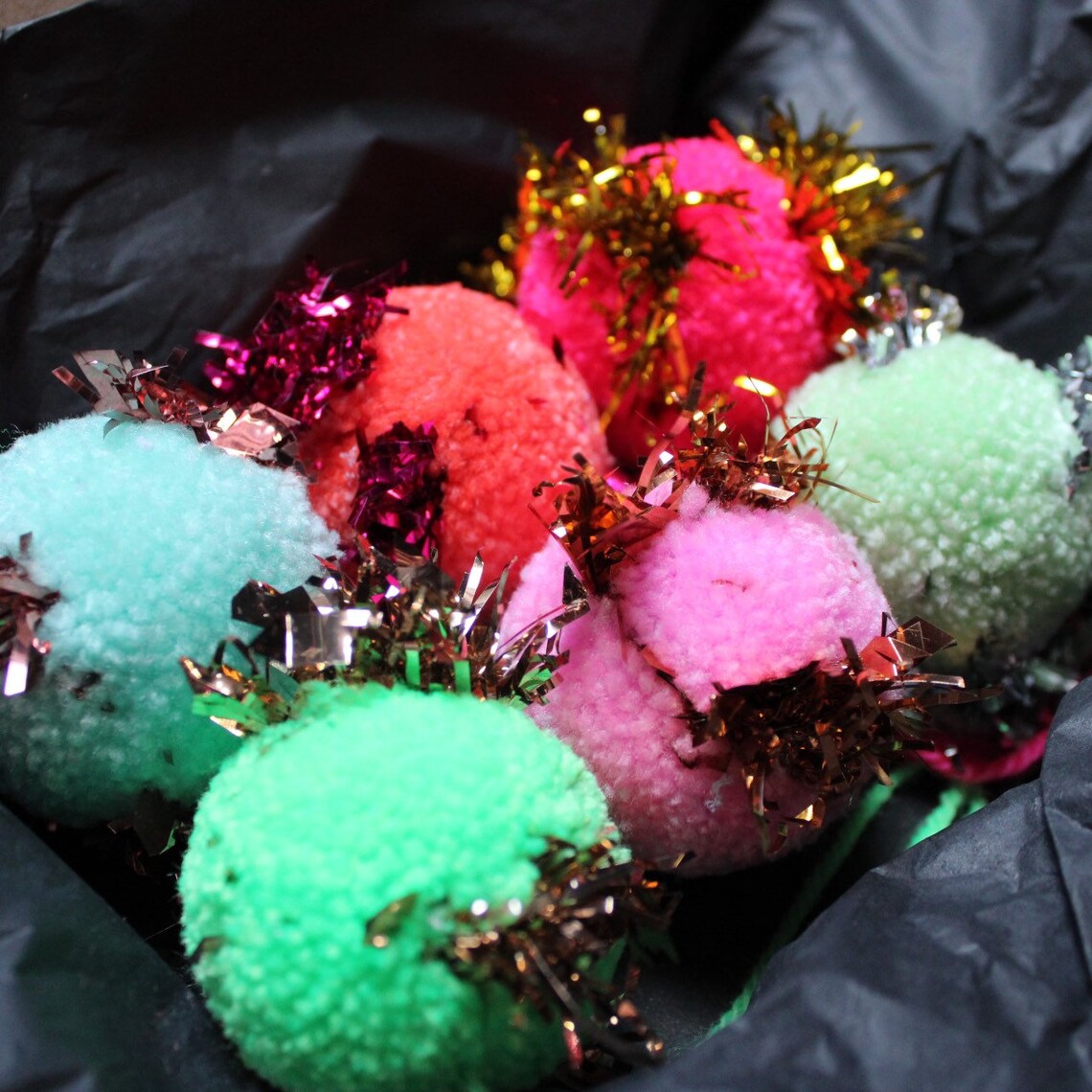 Handmade Tinsel Pom Pom Christmas Tree Bauble Ornaments Etsy