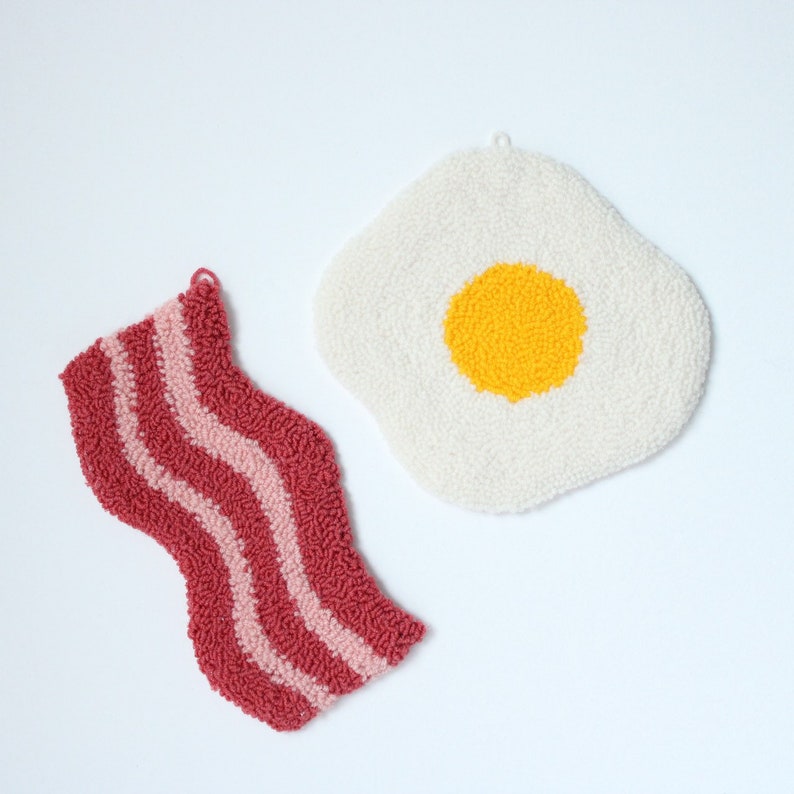 Handmade Punch Needle Egg and Bacon Wall Art Hang / Free UK Etsy