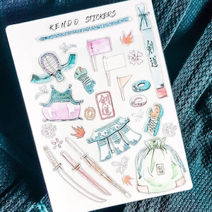 Kendo Sticker, Martial arts, samurai warrior, oriental art, kendo gift, bujo stickers sheet, greeting card stickers, kendoka kenshi gift