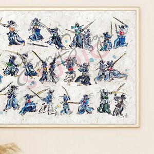 Kendoka kenshi Kendo Painting Print poster, martial arts watercolour, Oriental, Samurai warrior, energy, Japanese kenshi, powerful,