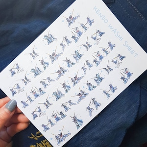 Feuille d’autocollants Kendo style washi, Arts martiaux, art oriental, cadeau kendo kendoka, Feuille d’autocollants bujo japonais unique, cadeau kendoka kenshi