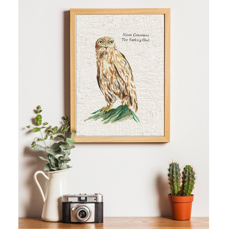Australische Blaffende UIL Print Vogel Aquarel Dier Kwekerij Etsy Nederland