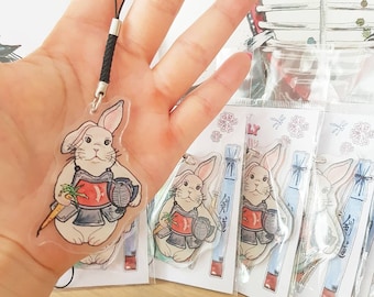 Cute Bunny Rabbit kenshi kendoka Kendo Keychain Keyring, rabbit budo, samurai, acrylic kawaii key charm, japanese martial arts