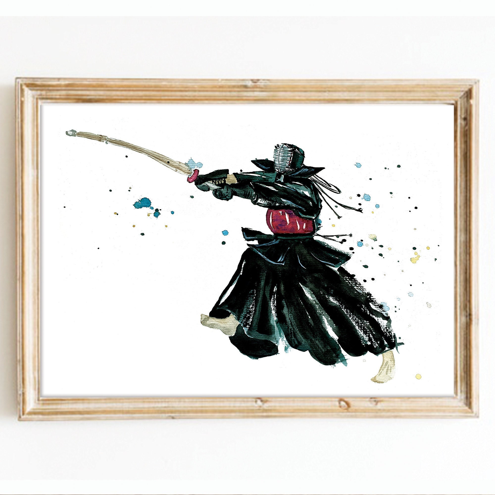 剣道家水彩画プリント、日本の武道アート作品 - Etsy 日本
