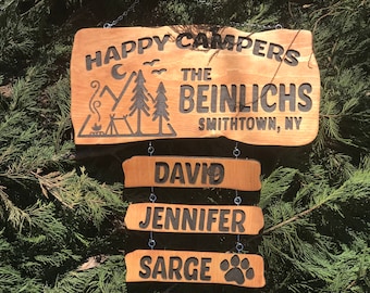 Happy Campers Sign Campsite Signs Camping Signs Happy Campers Personalized Carved Custom Campsite Sign Wooden Camper Signs 11 x 22