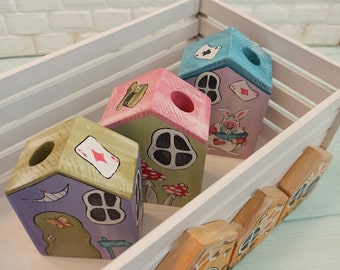 Handmade Alice in Wonderland Scissors Holder Box, Hand-Painted Whimsical Cottage Scissor Case, Fairytale Embroidery Organizer with Lid