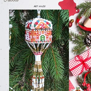 Cross Stitch 3D Christmas Ornament Gingerbread house Tassel PDF pattern Festive  Embroidery digital pattern chart Winter cross stitch toy