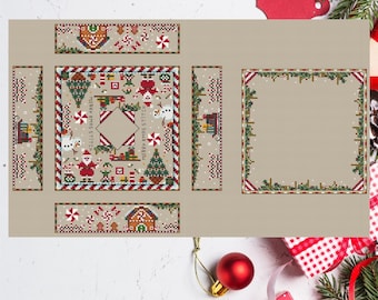 Christmas Сross stitch Gingerbread Big Pincushion PDF pattern Festive Embroidery Biscornu digital pattern chart Winter cross stitch PDF