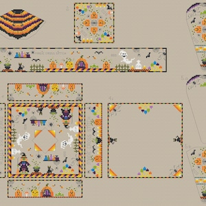 Halloween Cross Stitch Pincushion Pattern set PDF Halloween biscornu digital needle cushion pattern chart  Halloween cross stitch pattern