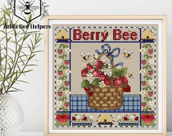 Berry Cross Stitch Pattern Bee Cross Stitch PDF Berry sampler Bee digital pattern chart cross stitch Sampler Berry Bee cross stitch pattern
