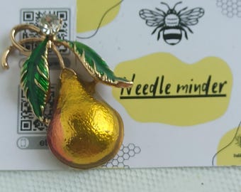 Pear Needle Minder: Magnetic Cross Stitch Sewing Accessory