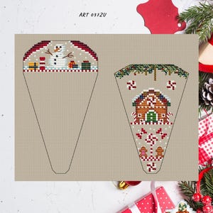 Kreuzstich 3D Weihnachts-Lebkuchen-Haus Weihnachten Scherenetui PDF Schnittmuster Festliches Stickschere Zubehör digitales Schnittmuster