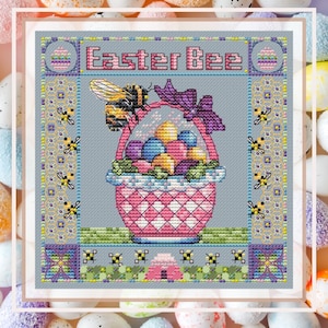 Easter Bee Cross Stitch Pattern Bee Cross Stitch PDF Bee sampler digital pattern chart cross stitch Sampler Bee pattern Embroidery Bee