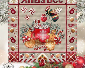 XMas Cross Stitch Pattern Christmas Cross Stitch PDF Bee sampler Bee digital pattern chart cross stitch Christmas Winter Bee cross stitch