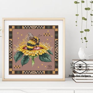 Digital Cross Stitch Pattern Bee PDF sampler Happy Bee pattern chart bee cross stitch Sampler Bumblebee cross stitch pattern Bee Chart