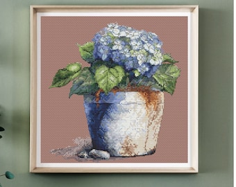 Hydrangea Cross Stitch Pattern Hydrangea Embroidery PDF Hydrangea digital pattern chart Provence cross stitch pattern Flowers cross stitch