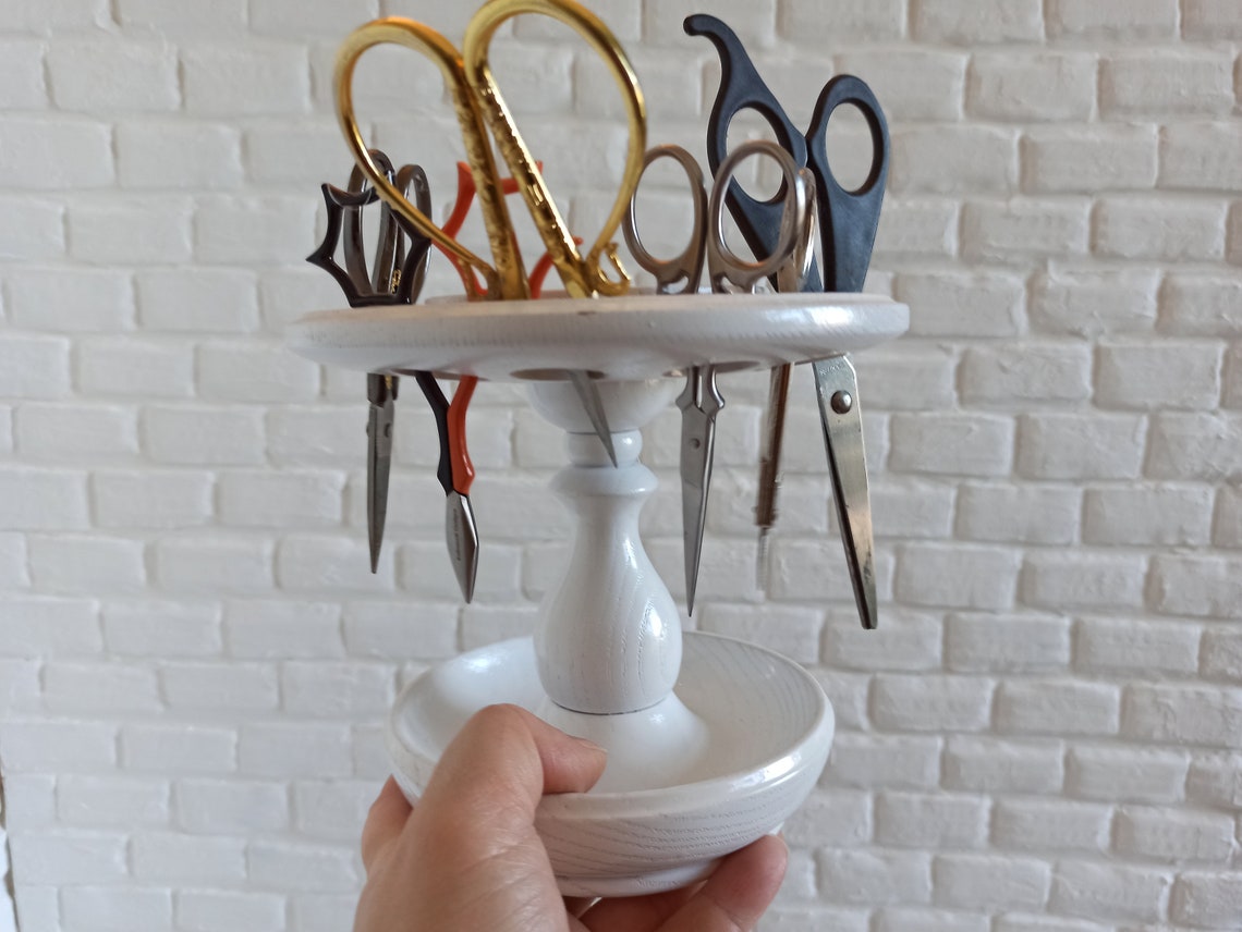 Wooden white scissor stand embroidery scissors organizer Etsy