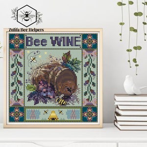 Digital Bee autumn Cross Stitch Pattern PDF sampler Wine Bee pattern chart bee cross stitch Sampler bee autumn cross stitch pattern Chart