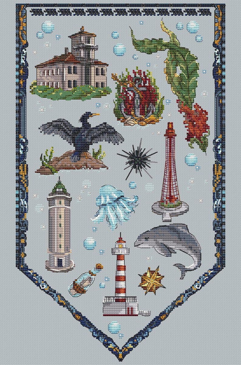 Sea Cross Stitch Pattern Digital PDF With Lighthouses Marine Sampler ...