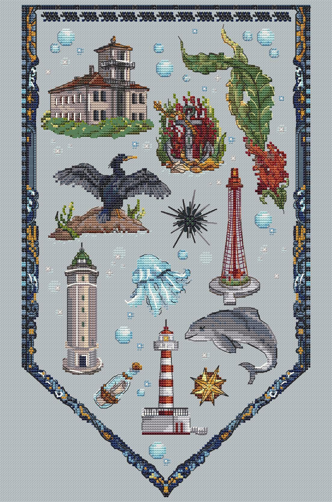 Sea Cross Stitch Pattern Digital PDF With Lighthouses Marine Sampler ...