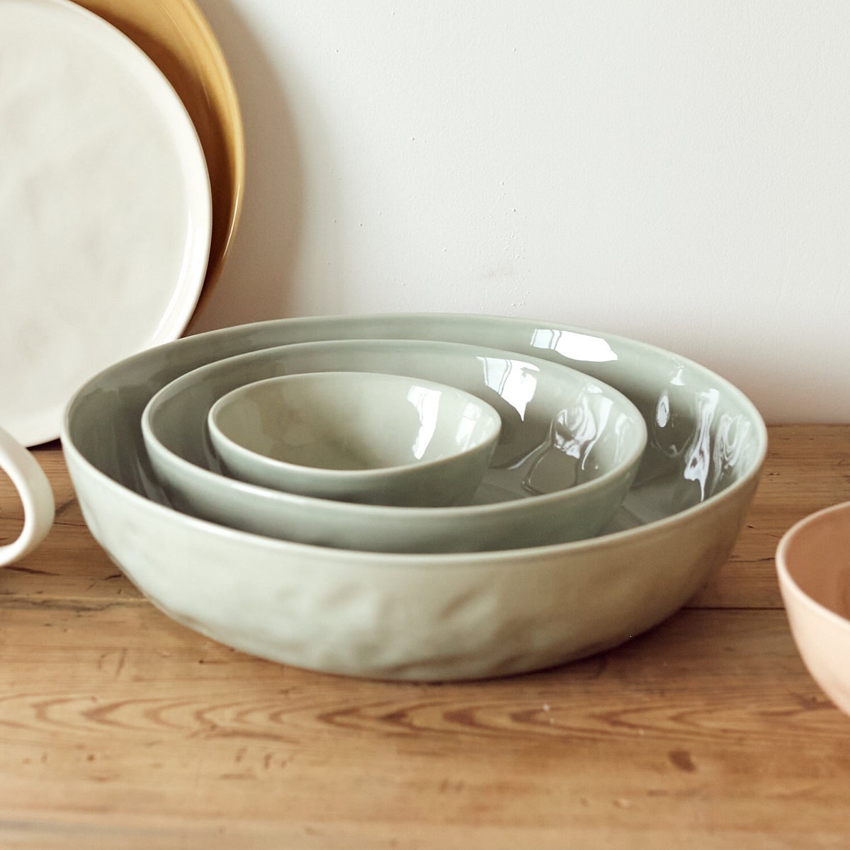 Serving Bowl Set in Seaglass Handmade Pottery Set Serving Dish Set Green Bowls Ceramic Stoneware Bowls Blue Pottery Serveware - Etsy