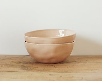 Set of 2 Everyday Bowls in Sunrise - pink ceramic bowl - handmade pottery - breakfast bowl - dessert bowl - white bowl - pink cereal bowl