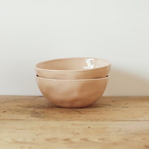 Set of 2 Everyday Bowls in Sunrise - pink ceramic bowl - handmade pottery - breakfast bowl - dessert bowl - white bowl - pink cereal bowl