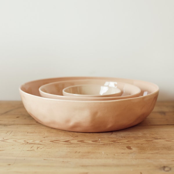Serving Bowl Set in Sunrise - handmade pottery set - serving dish set - hand thrown bowl - tableware - pink bowl set - pink pottery