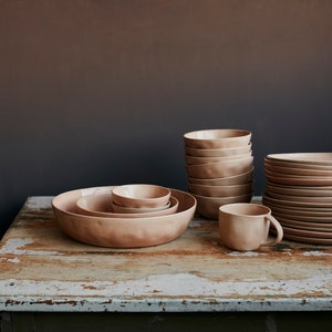 Set of 2 Place Settings in Sunrise pink plate handmade pottery tableware set dinner set large plate stoneware pink pottery image 5