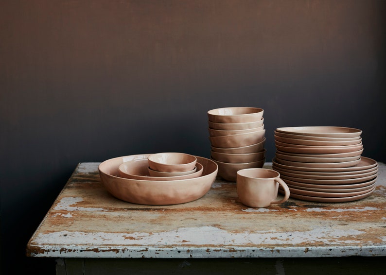 Set of 2 Place Settings in Sunrise pink plate handmade pottery tableware set dinner set large plate stoneware pink pottery image 5