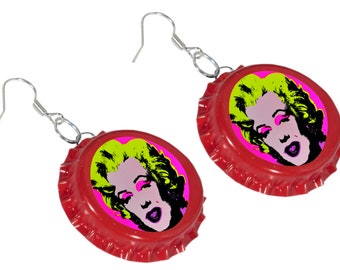 Earrings Marilyn Monroe, Marilyn Monroe jewelry, Marilyn Monroe gifts, Fine art jewellery, Dangle CAPS BEER Andy Warhol